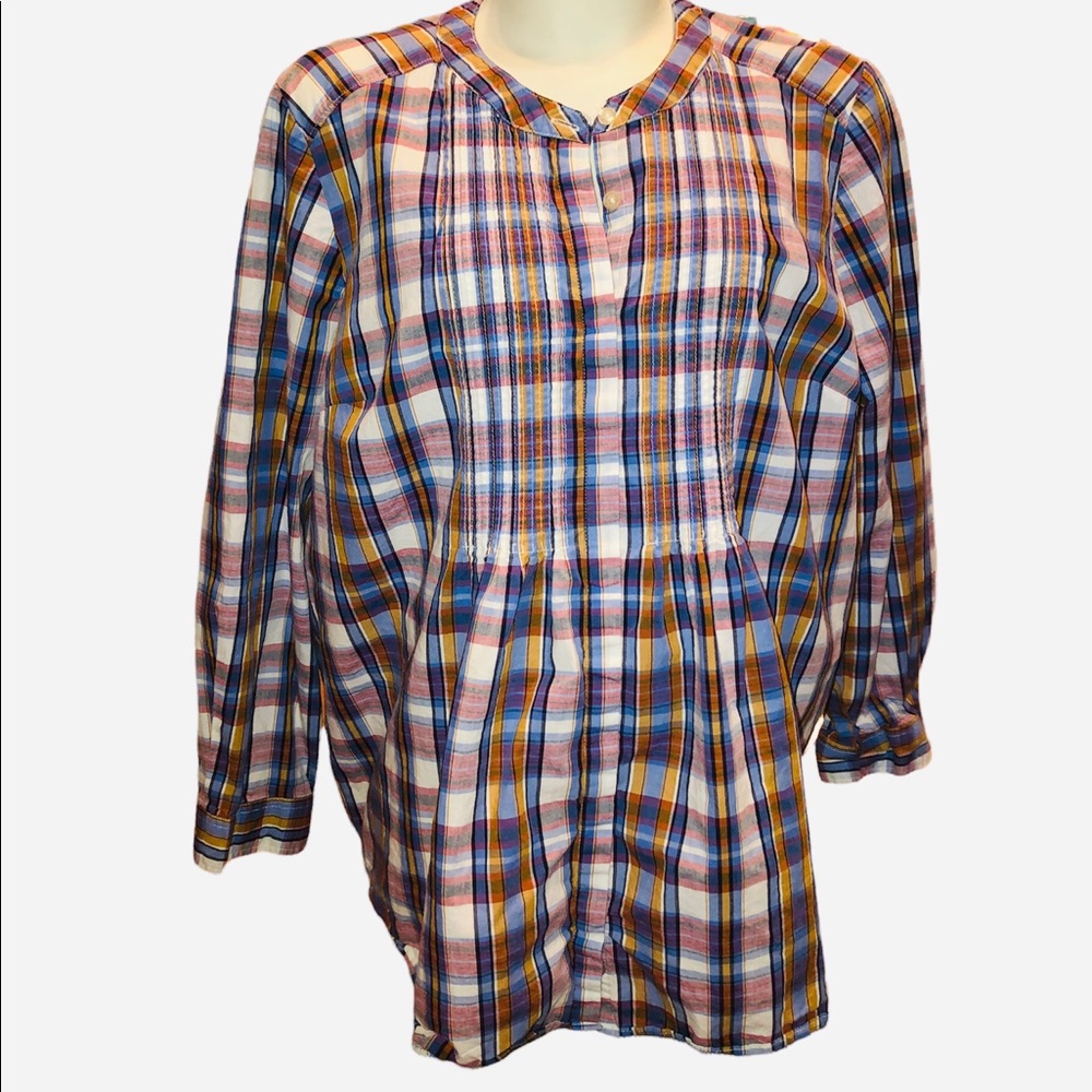Woman Within maternity smocked plaid shirt. Size  L (18/20). Like new.